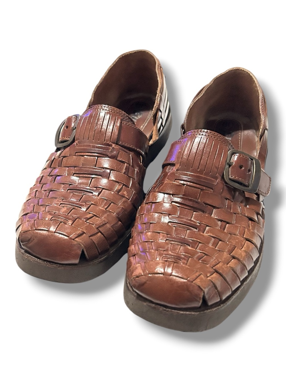 Men's Brown Woven Leather Huarache Slip-On Shoes